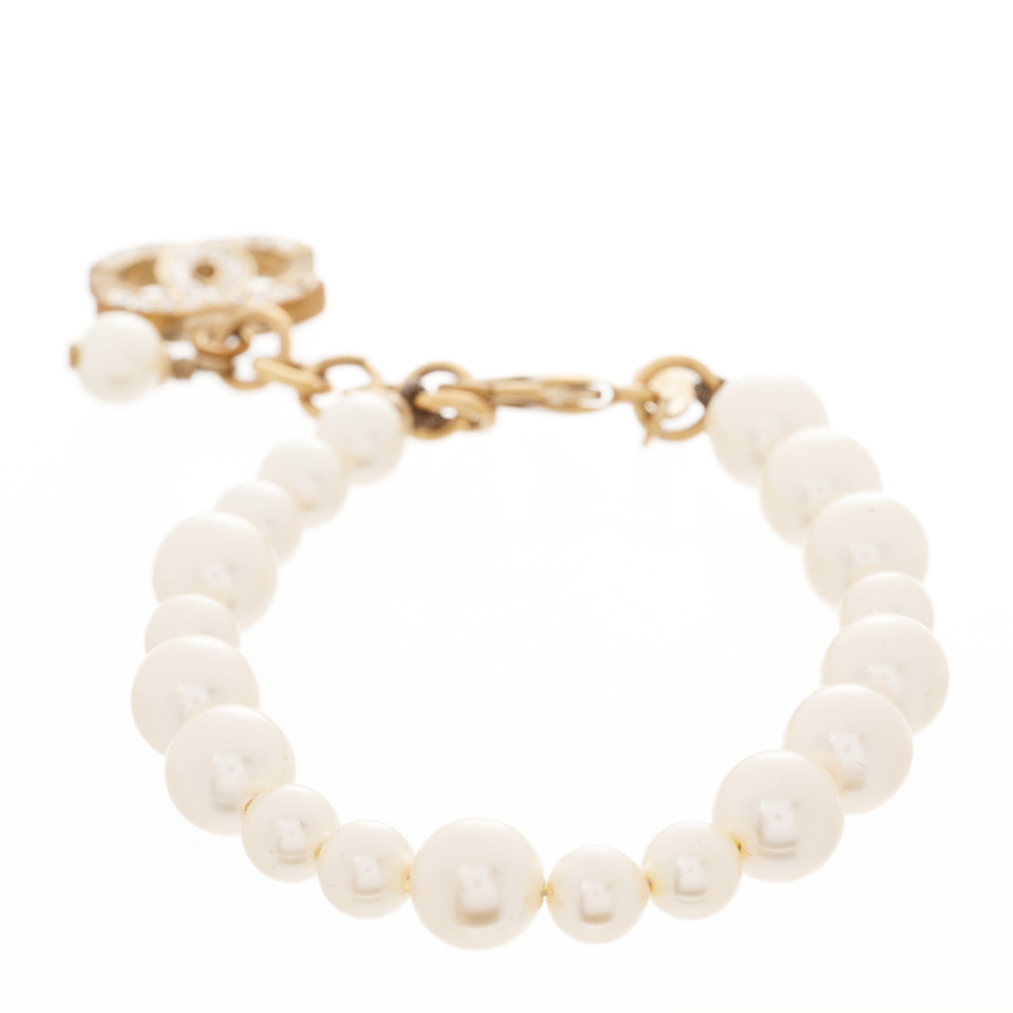 Pearl Crystal CC Bracelet Gold