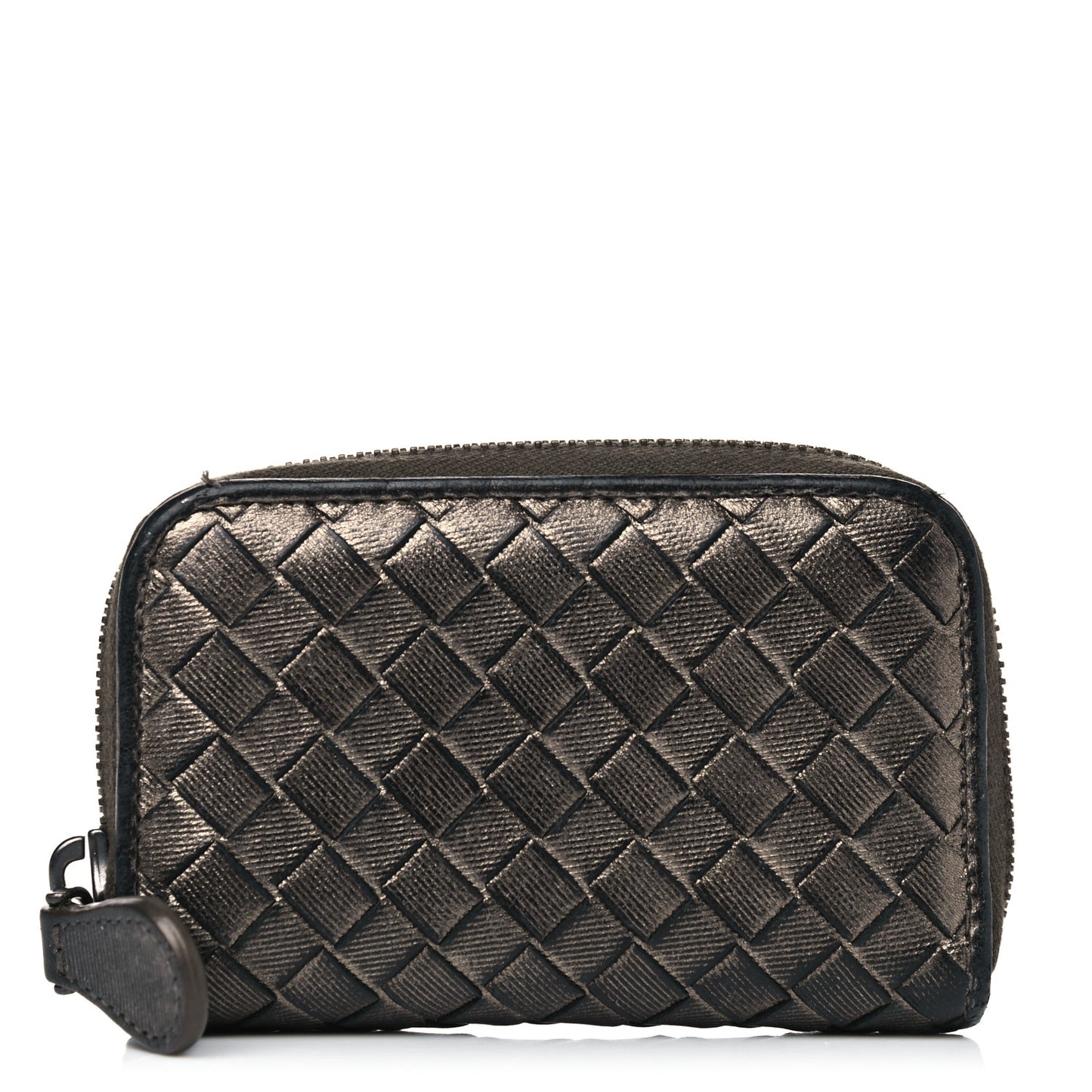 Metallic Grosgrain Intrecciato Zip Around Wallet Dark Silver