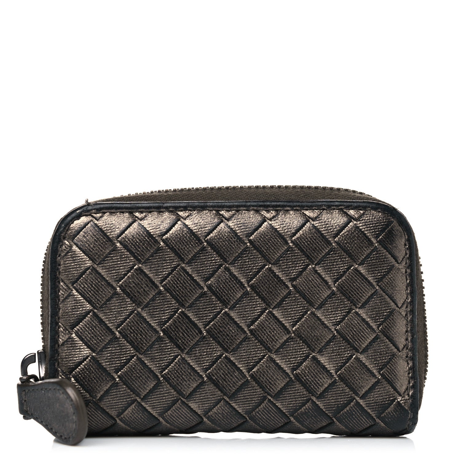 Bottega Veneta Metallic Grosgrain Intrecciato Zip Around Wallet Dark Silver 1 of 8