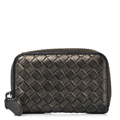 Bottega Veneta Metallic Grosgrain Intrecciato Zip Around Wallet Dark Silver 1 of 8