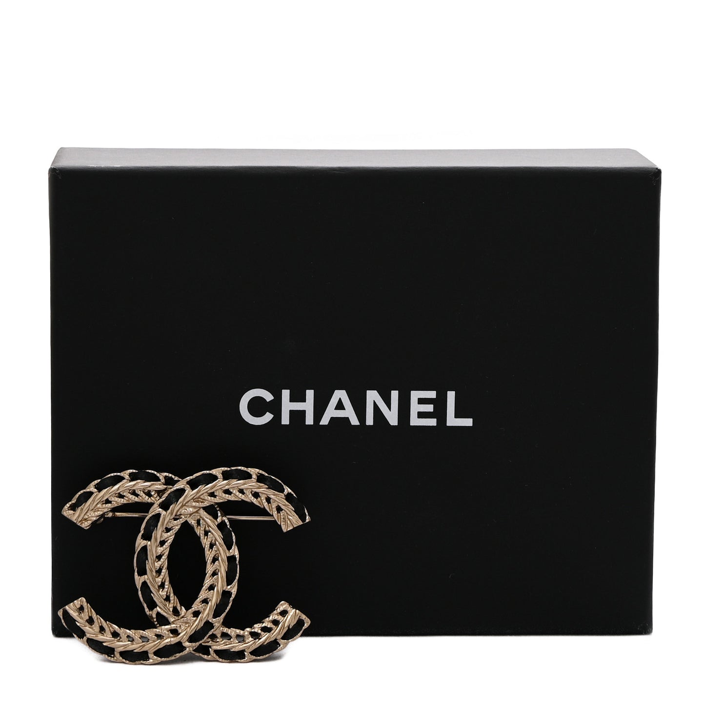 Lambskin Chain CC Brooch Black Gold
