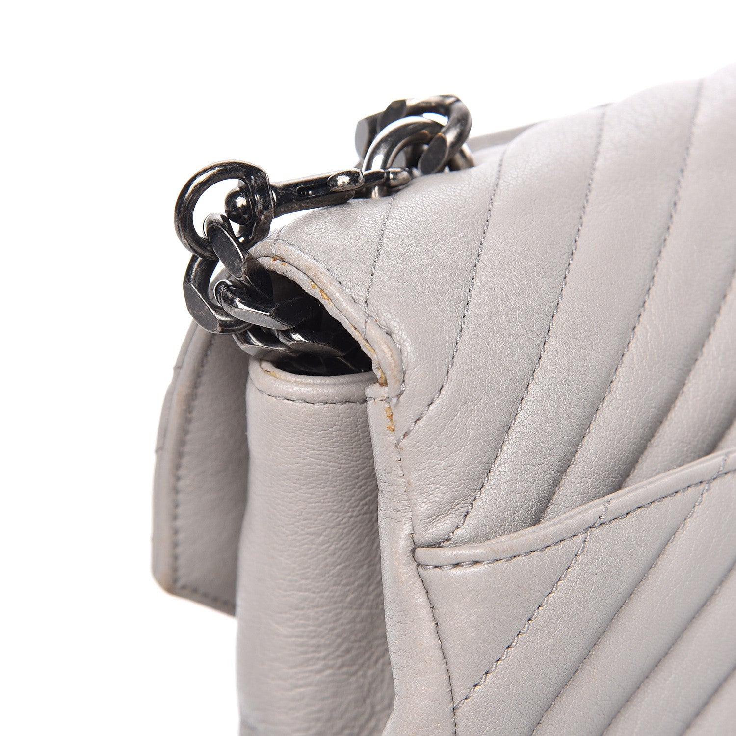 Saint Laurent Sheepskin Matelasse Chevron Monogram Large College Satchel Light Grey 23 of 25