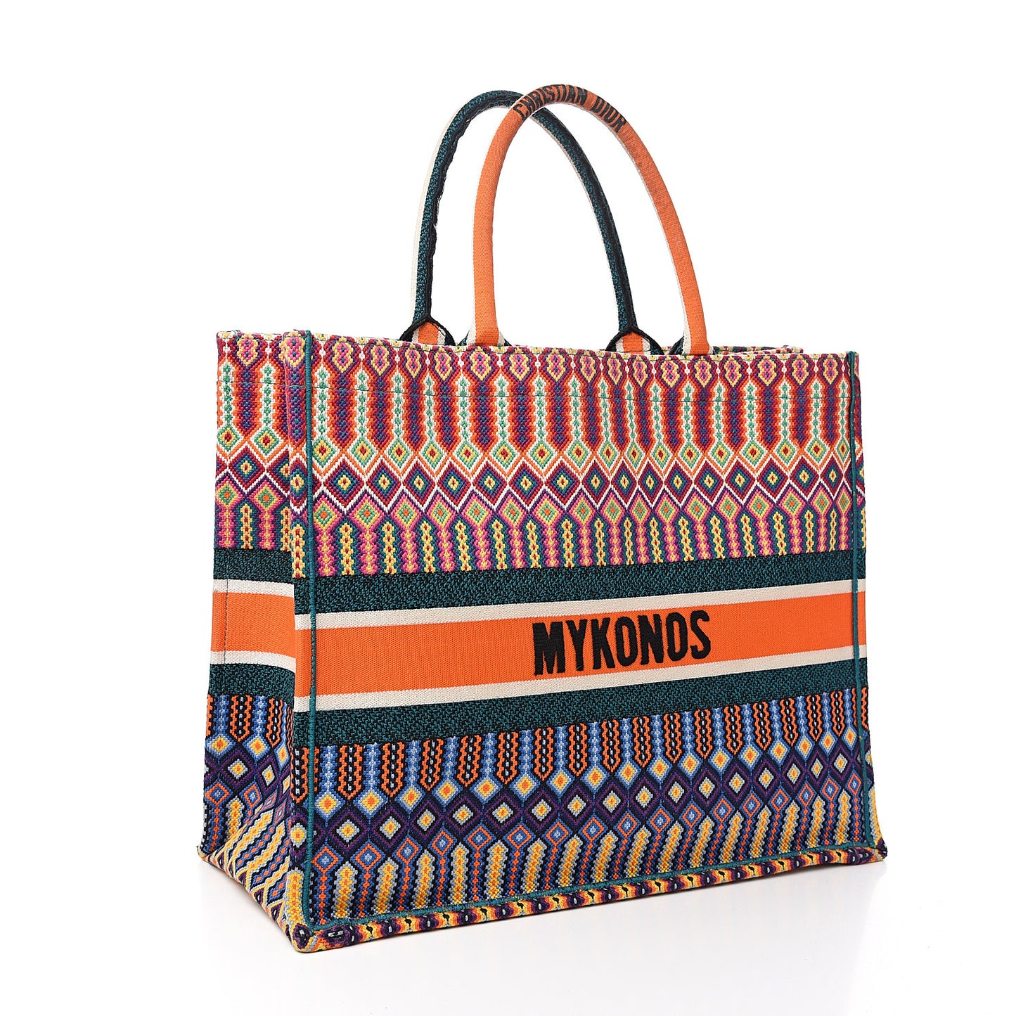 Canvas Embroidered Large Book Tote Orange Multicolor