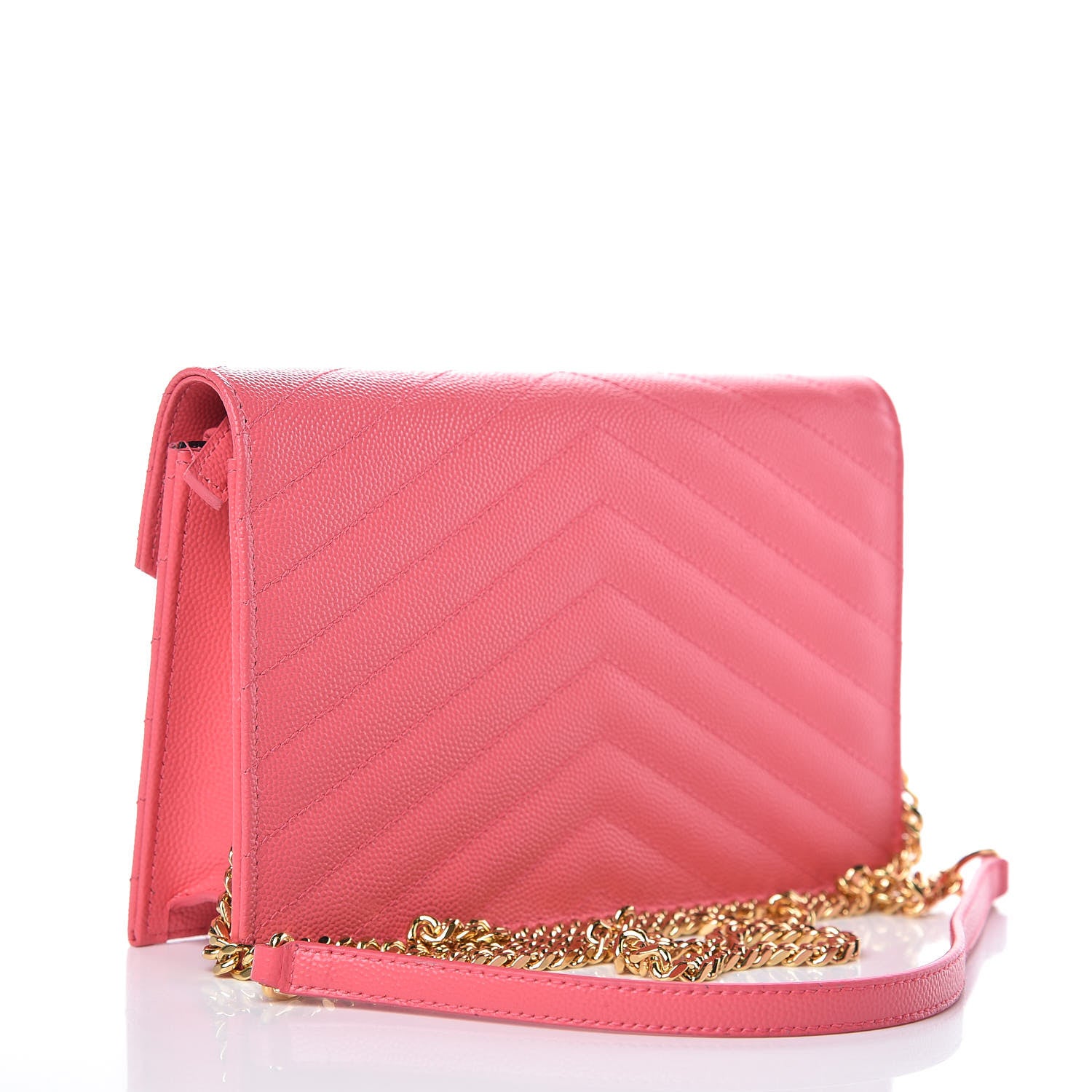 Saint Laurent Grain De Poudre Matelasse Chevron Monogram Chain Wallet Rose Clair 3 of 10