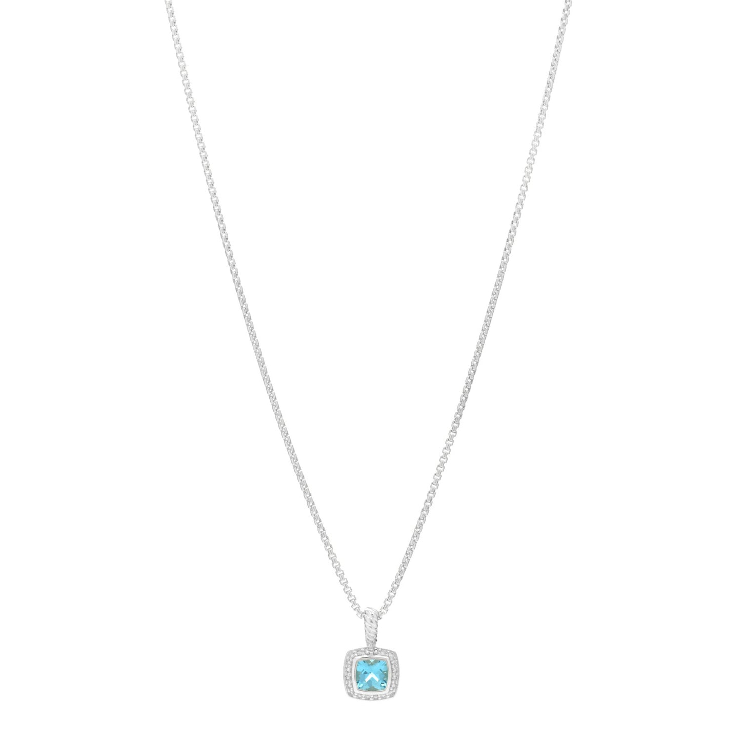Sterling Silver Diamond Blue Topaz 7mm Petite Albion Pendant Necklace