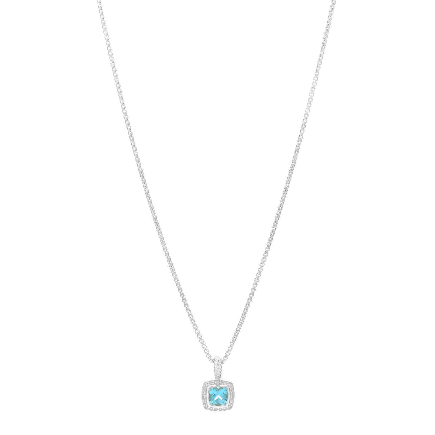 David Yurman Sterling Silver Diamond Blue Topaz 7mm Petite Albion Pendant Necklace 1 of 3