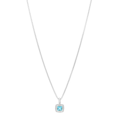 David Yurman Sterling Silver Diamond Blue Topaz 7mm Petite Albion Pendant Necklace 1 of 3
