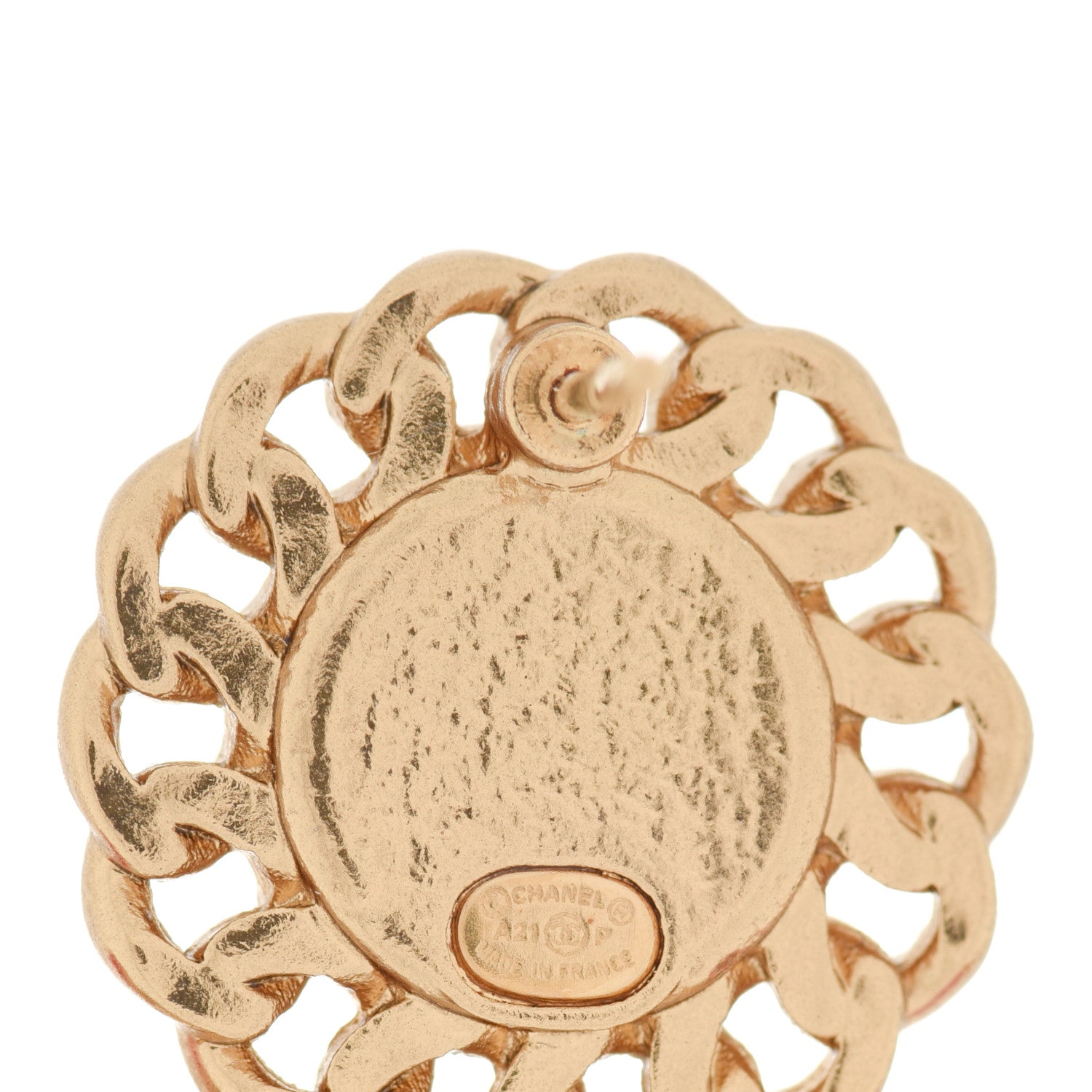 Chanel Pearl Crystal Chain Link CC Drop Earrings Gold Red Pink Yellow 4 of 5