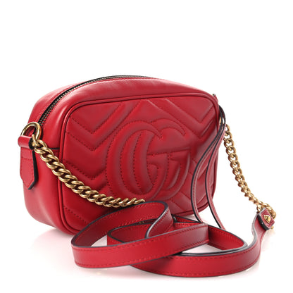 Gucci Calfskin Matelasse Mini GG Marmont Chain Shoulder Bag Hibiscus Red 3 of 10