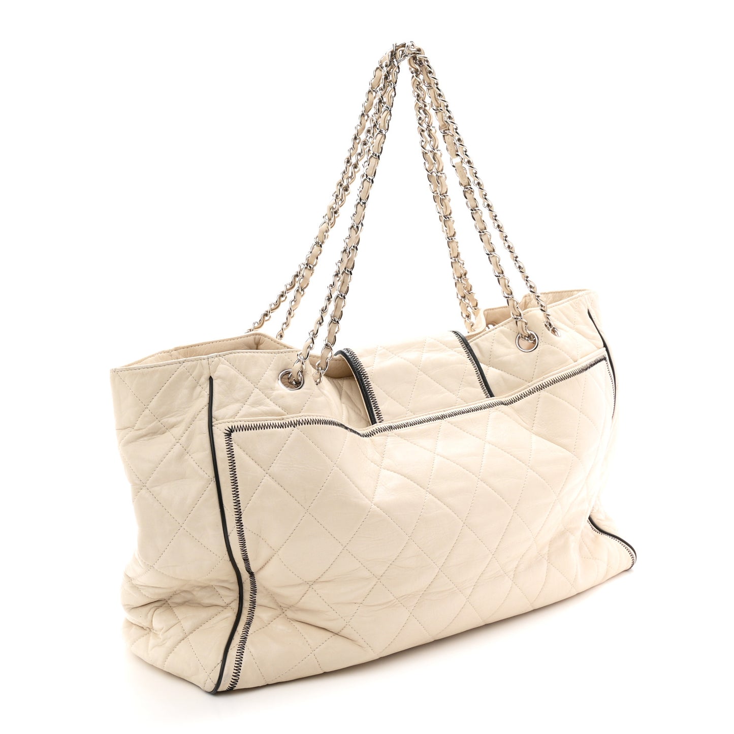 Glazed Lambskin Quilted North South XL Tote White