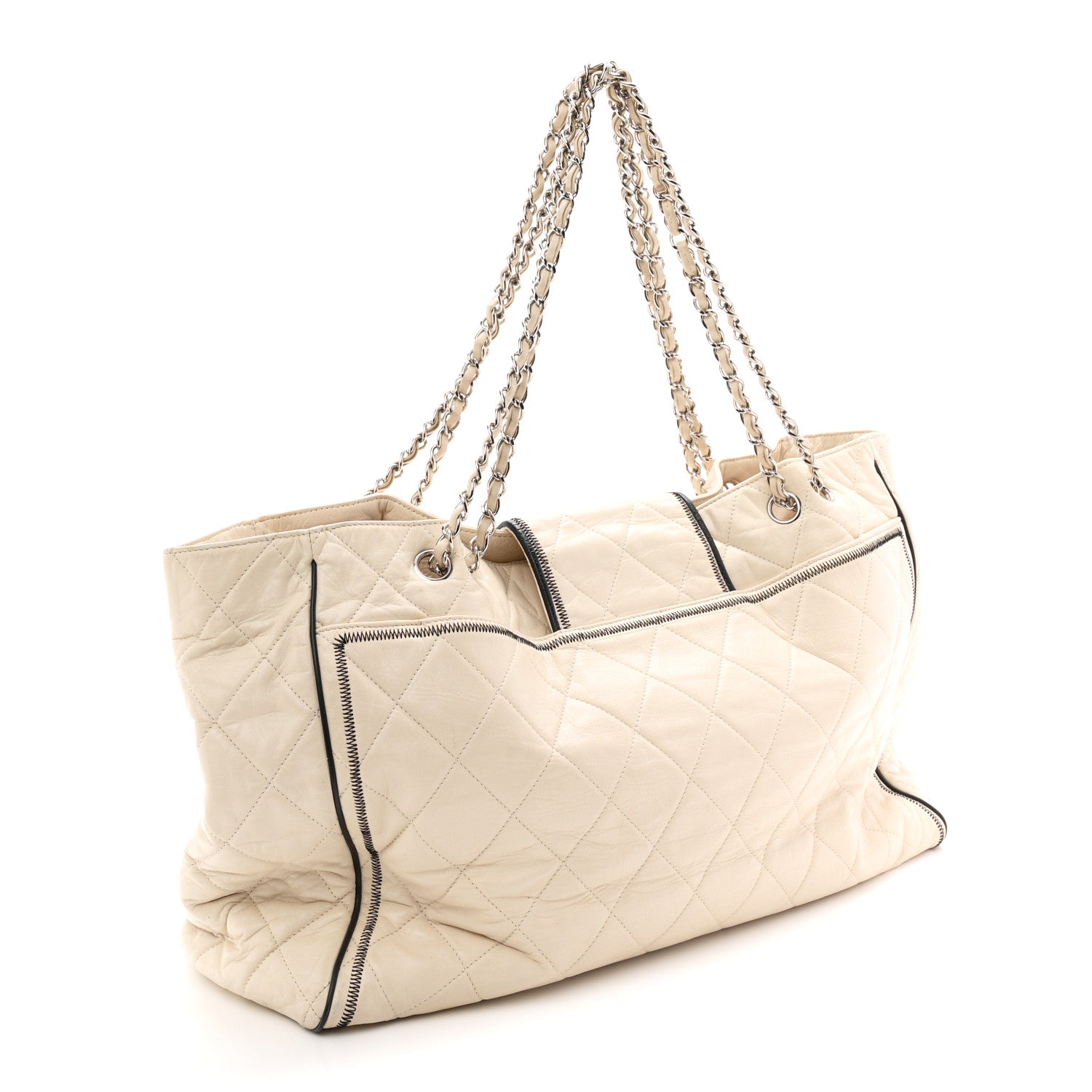 Chanel Glazed Lambskin Quilted North South XL Tote White 3 of 11