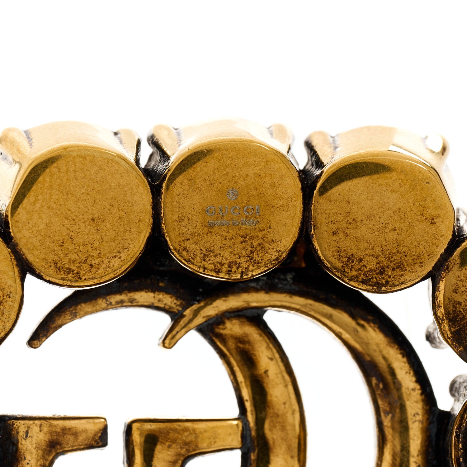 Gucci Metal Crystal Double G Brooch Aged Gold 3 of 4