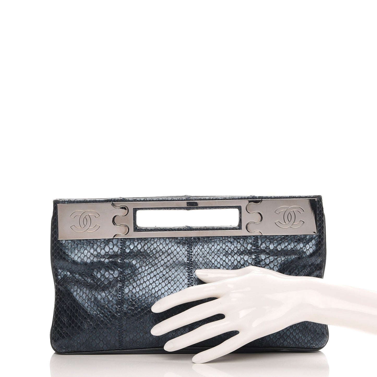 Metallic Python Clutch Dark Blue