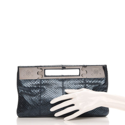 Chanel Metallic Python Clutch Dark Blue 2 of 9