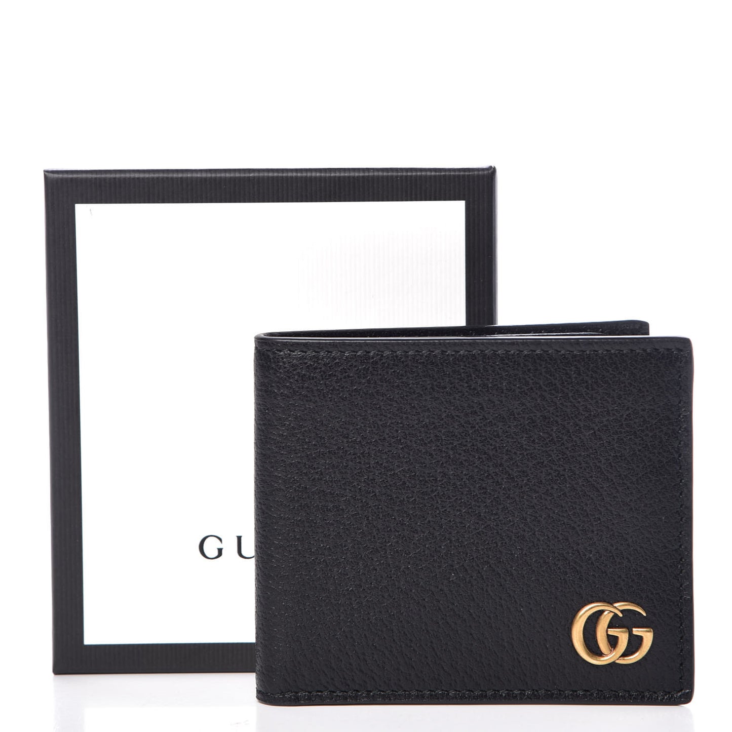 Calfskin Boar Effect GG Marmont Bi-Fold Wallet Black