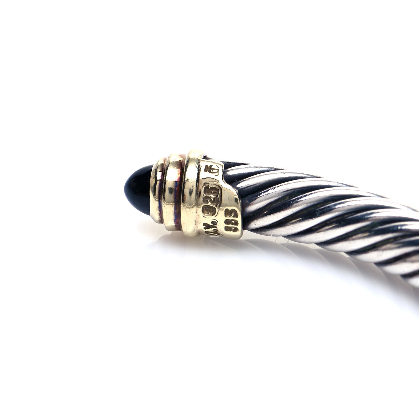 Sterling Silver 14K Yellow Gold Black Onyx 5mm Cable Classics Petite Color Bracelet