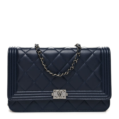 Chanel Lambskin Quilted Boy Wallet On Chain WOC Navy Blue 1 of 11
