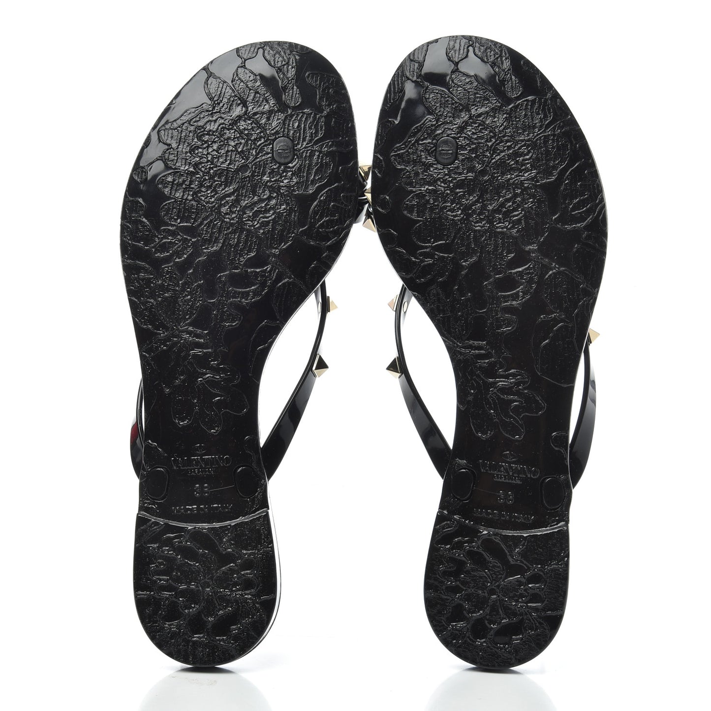 PVC Jelly Rockstud Bow Thong Sandals 38 Black