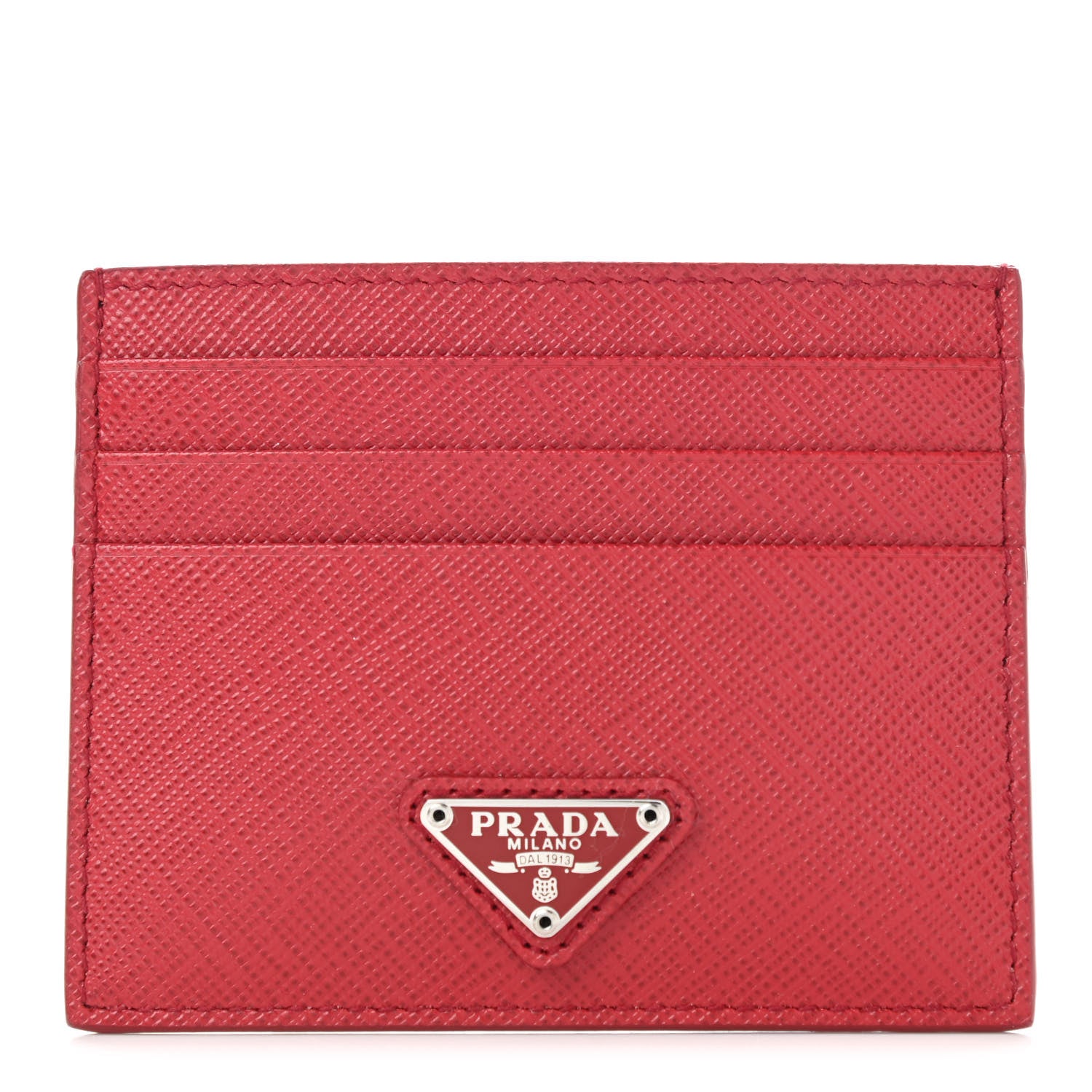 Prada Saffiano Triangle Card Holder Red 1 of 8