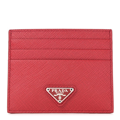 Prada Saffiano Triangle Card Holder Red 1 of 8