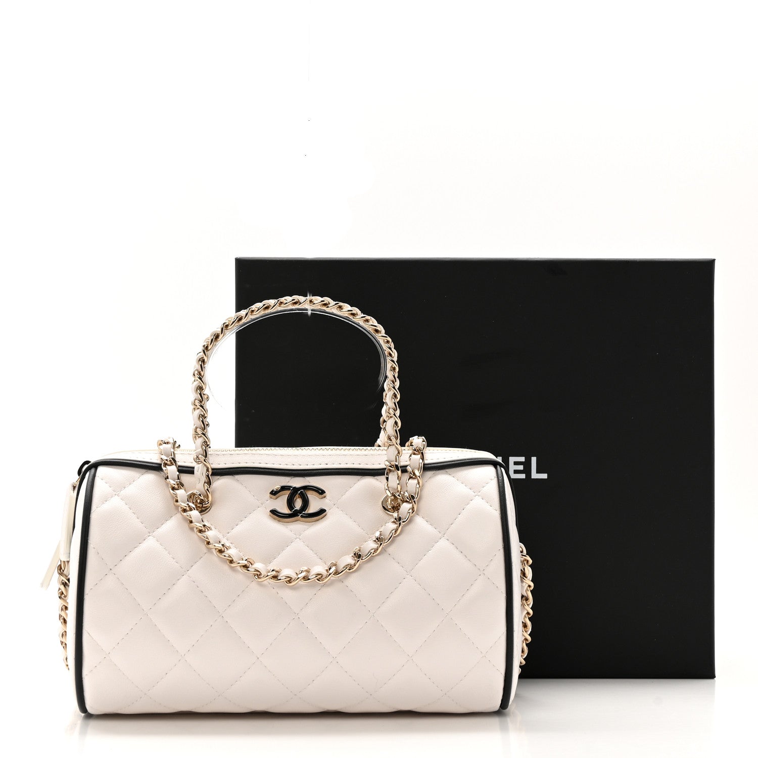 Chanel Lambskin Quilted Barrel Clutch With Chain White 11 of 11