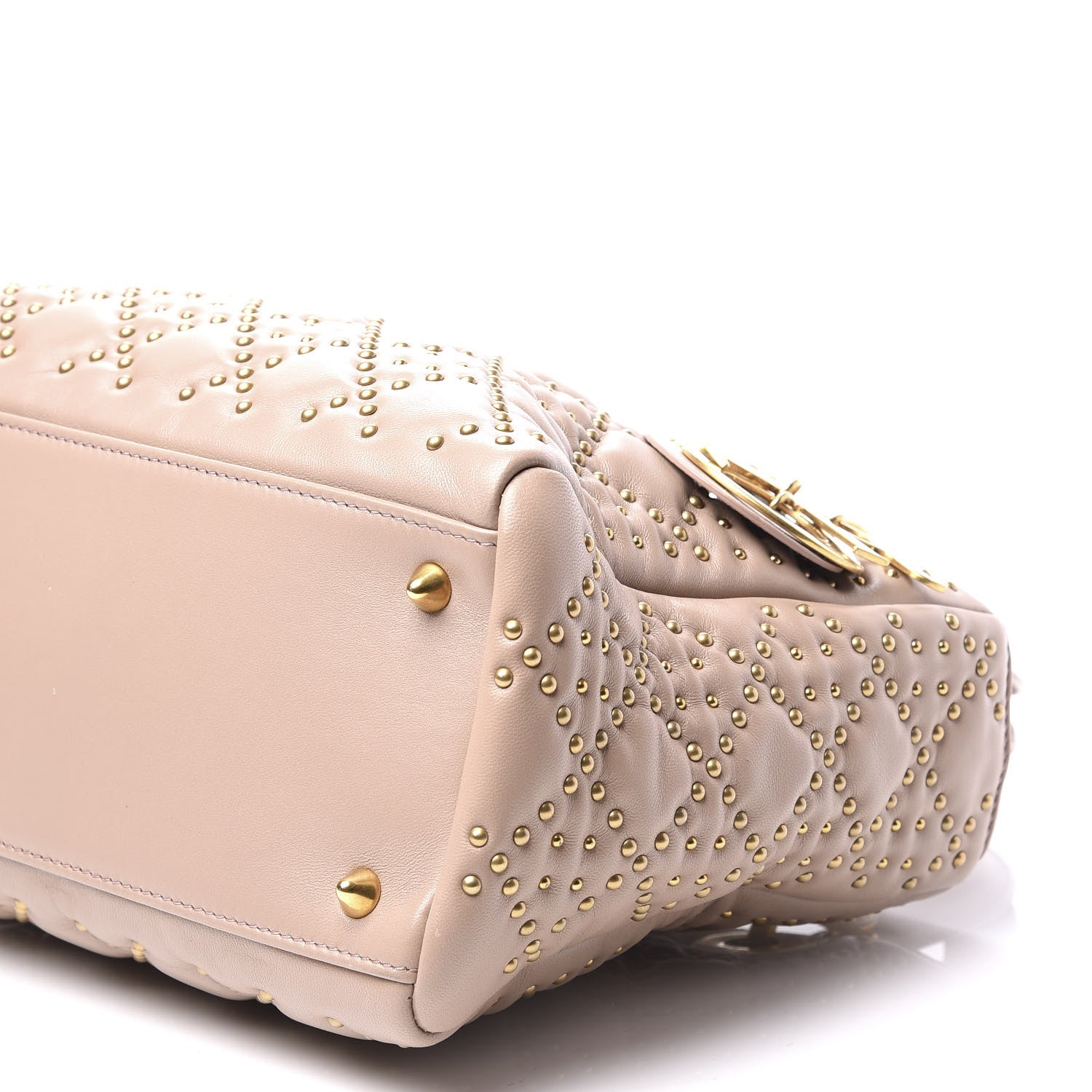 Christian Dior Calfskin Cannage Studded Medium Supple Lady Dior Metallic Beige 8 of 10