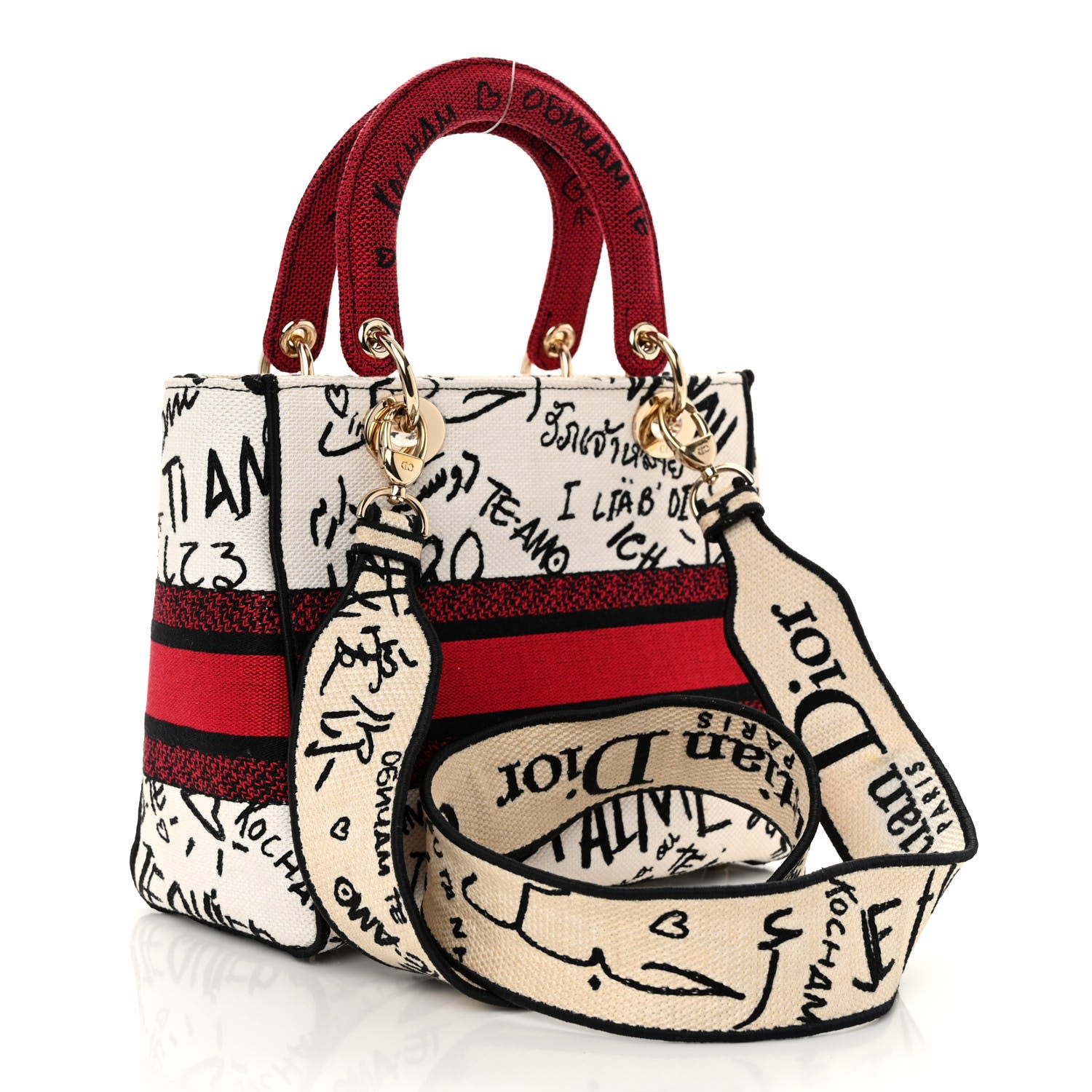 Christian Dior Canvas Medium DiorAmour Graffiti Lady D-Lite Latte 3 of 9