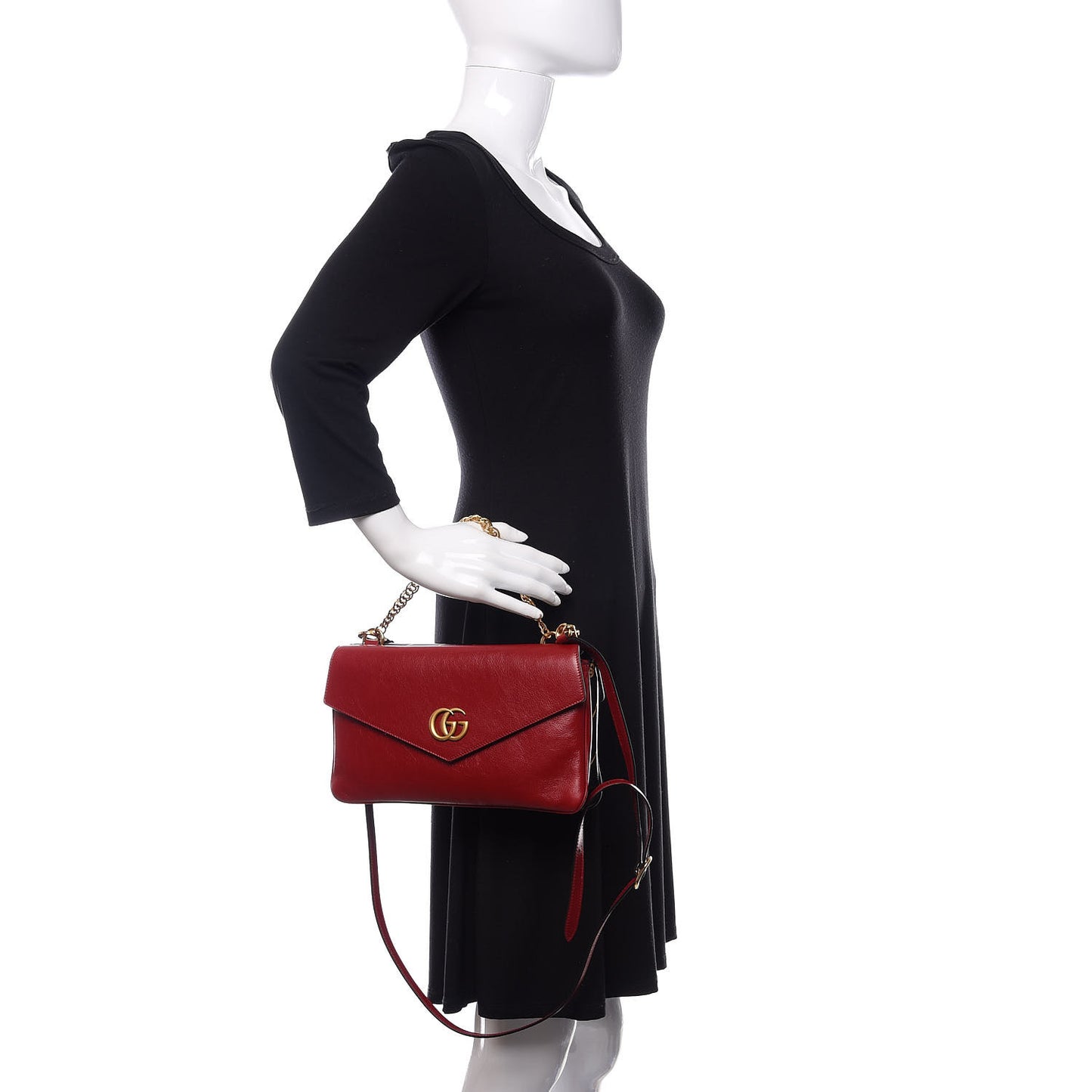 Calfskin Diagonal GG Medium Thiara Double Envelope Shoulder Bag Black Red