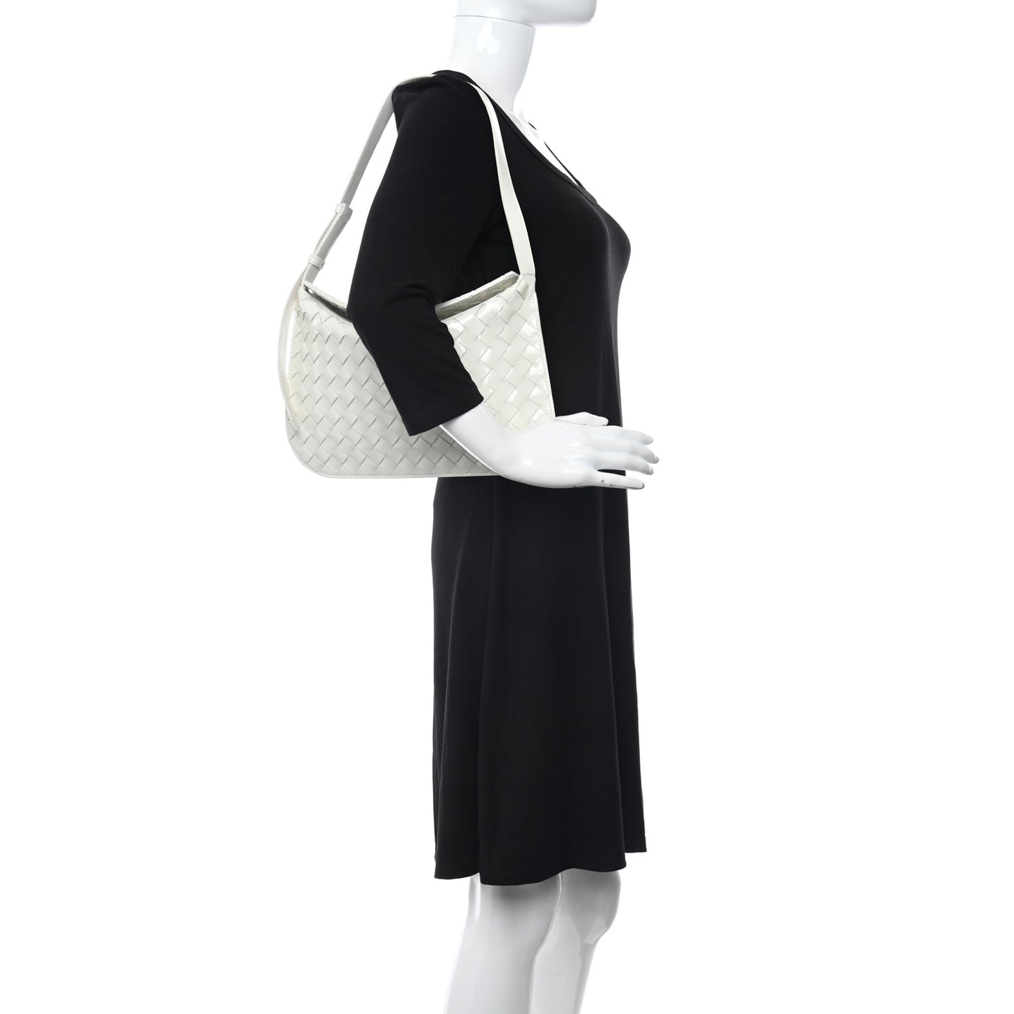 Brushed Calfskin Intrecciato Cradle Fold Over Shoulder Bag White