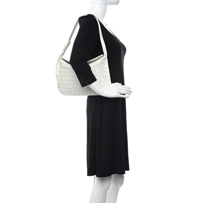 Bottega Veneta Brushed Calfskin Intrecciato Cradle Fold Over Shoulder Bag White 2 of 9