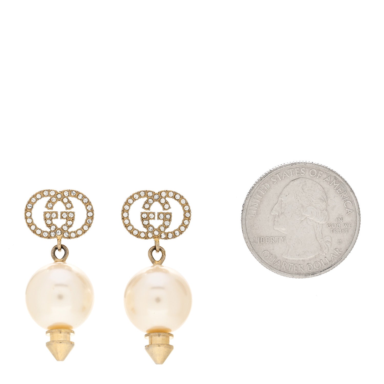 Gucci Metal Crystal Pearl Interlocking G Earrings Shiny Gold 2 of 6