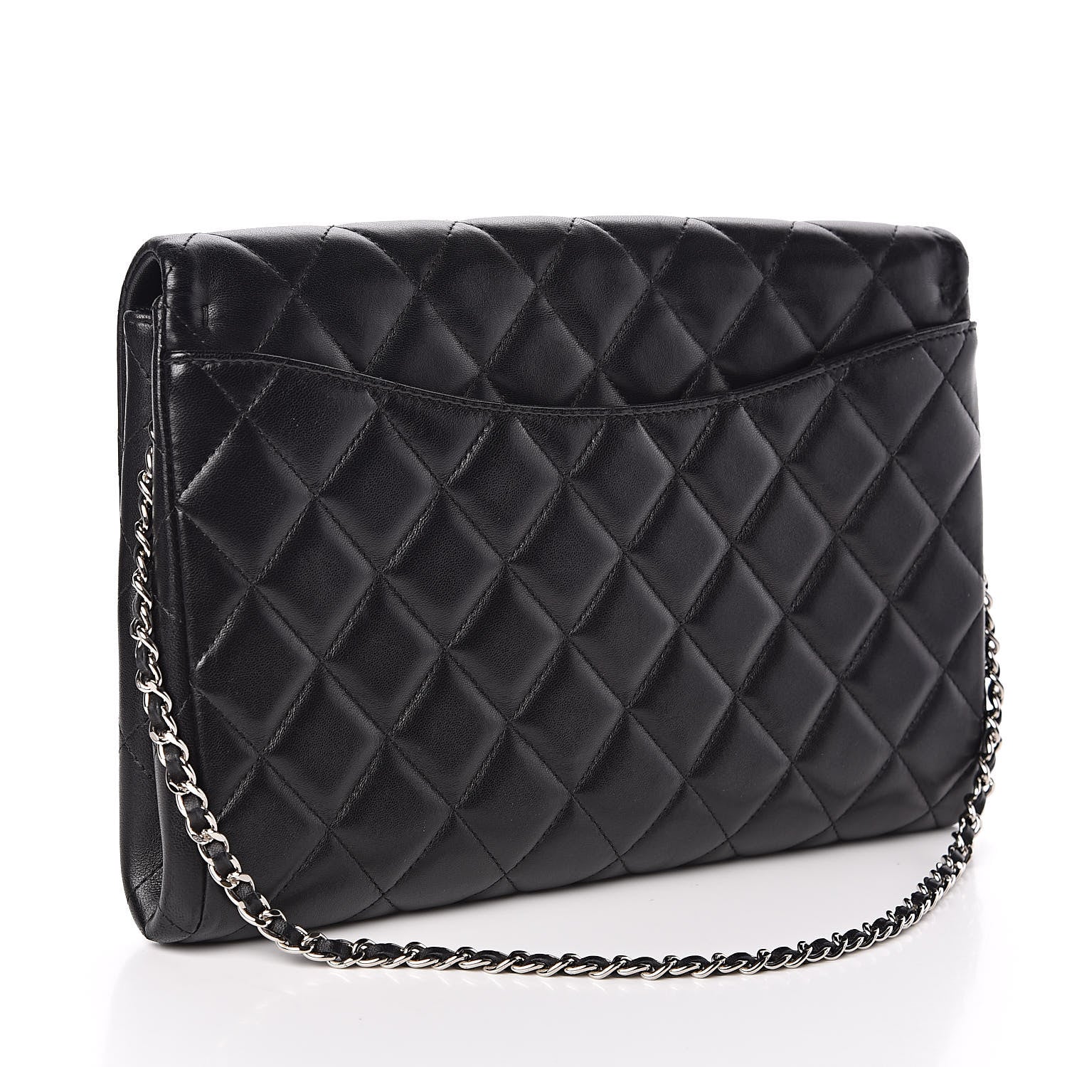 Chanel Lambskin Quilted Clutch With Chain Flap Black 3 of 14