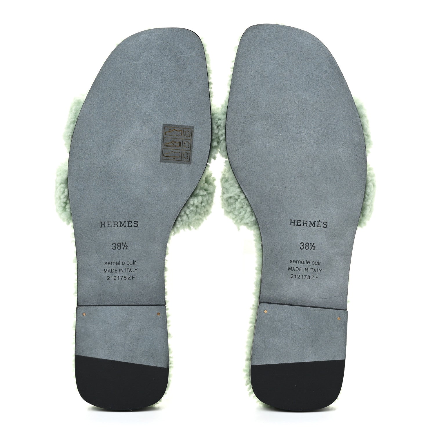 Hermes Woolskin Oran Sandals 38.5 Vert D’Eau 5 of 11