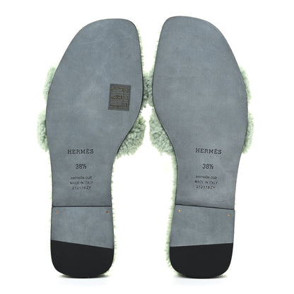 Hermes Woolskin Oran Sandals 38.5 Vert D’Eau 5 of 11