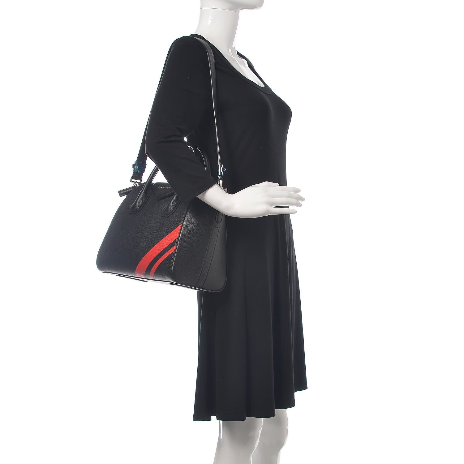 Givenchy Sugar Goatskin Striped Small Antigona Black Red 2 of 11