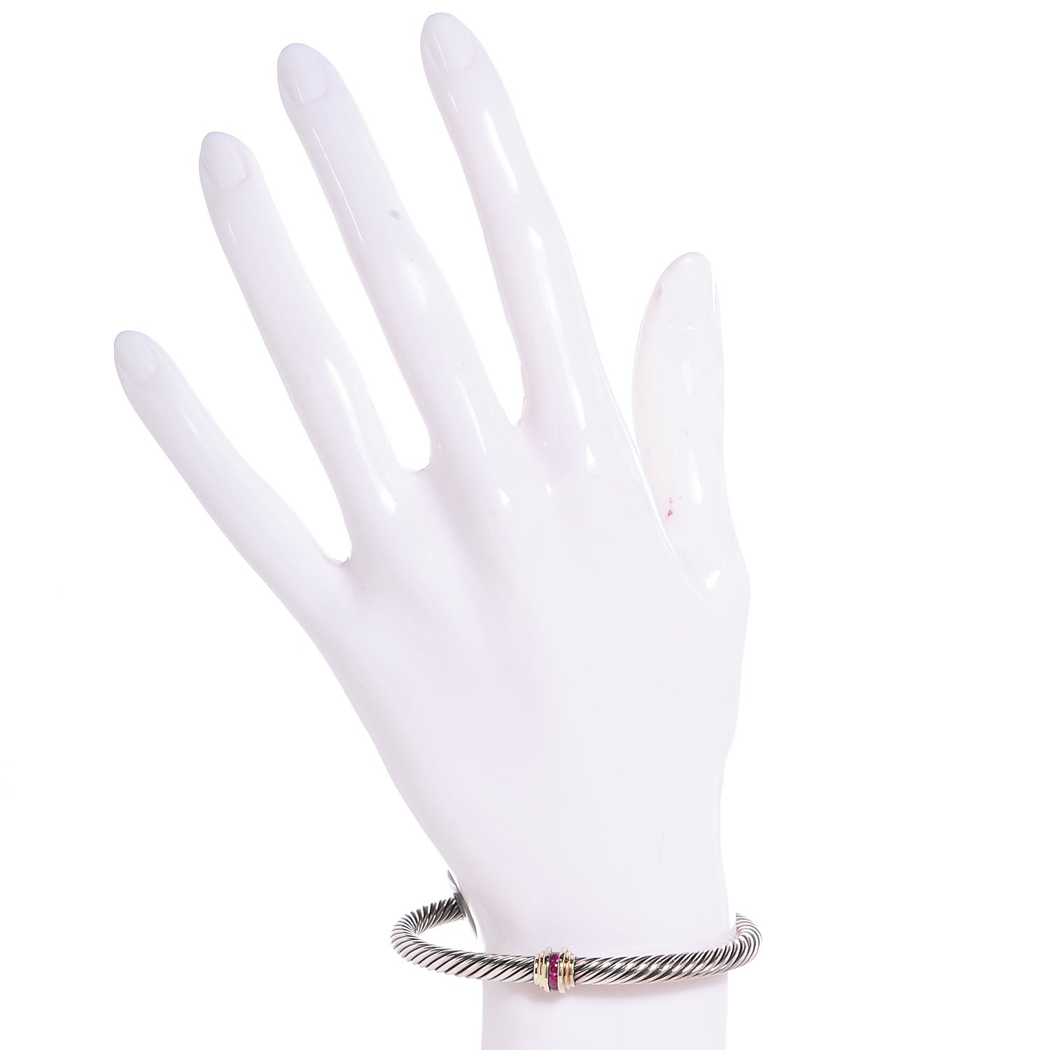 David Yurman Sterling Silver 14K Yellow Gold Ruby 5mm Cable Classics Single Station Bracelet 2 of 6
