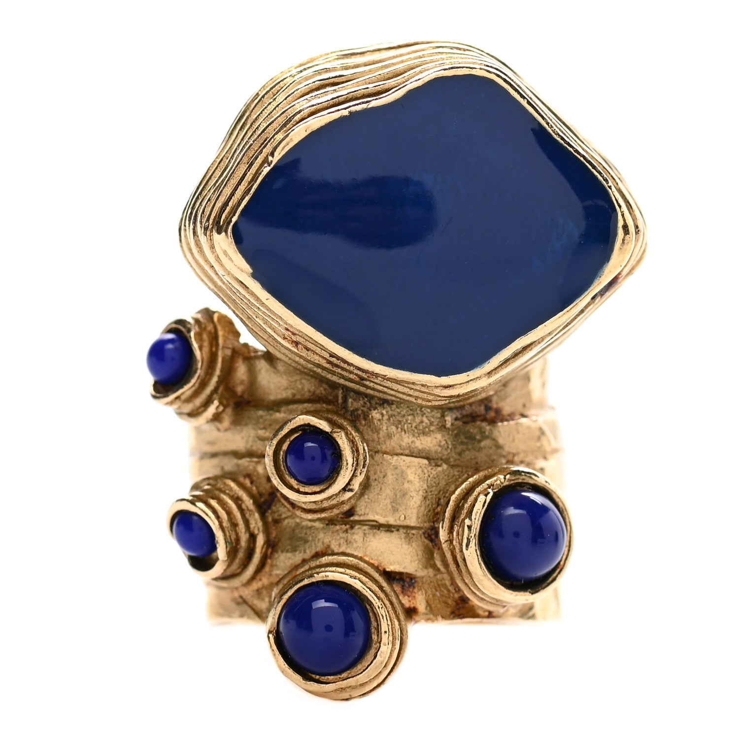Saint Laurent Glass Cabochon Arty Ovale Ring 6 Gold Lapis 1 of 5
