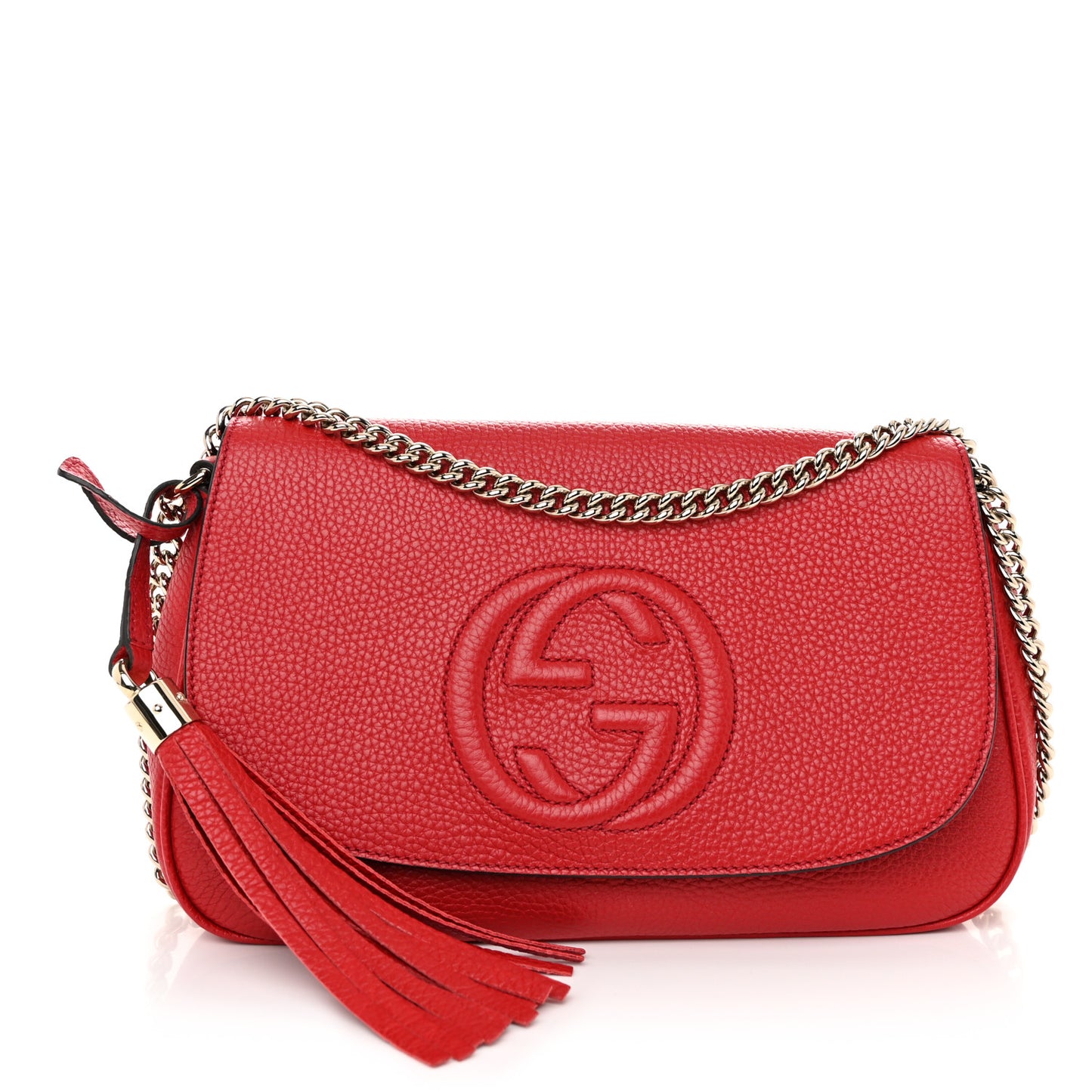 Pebbled Calfskin Medium Soho Flap Crossbody Vibrant Red