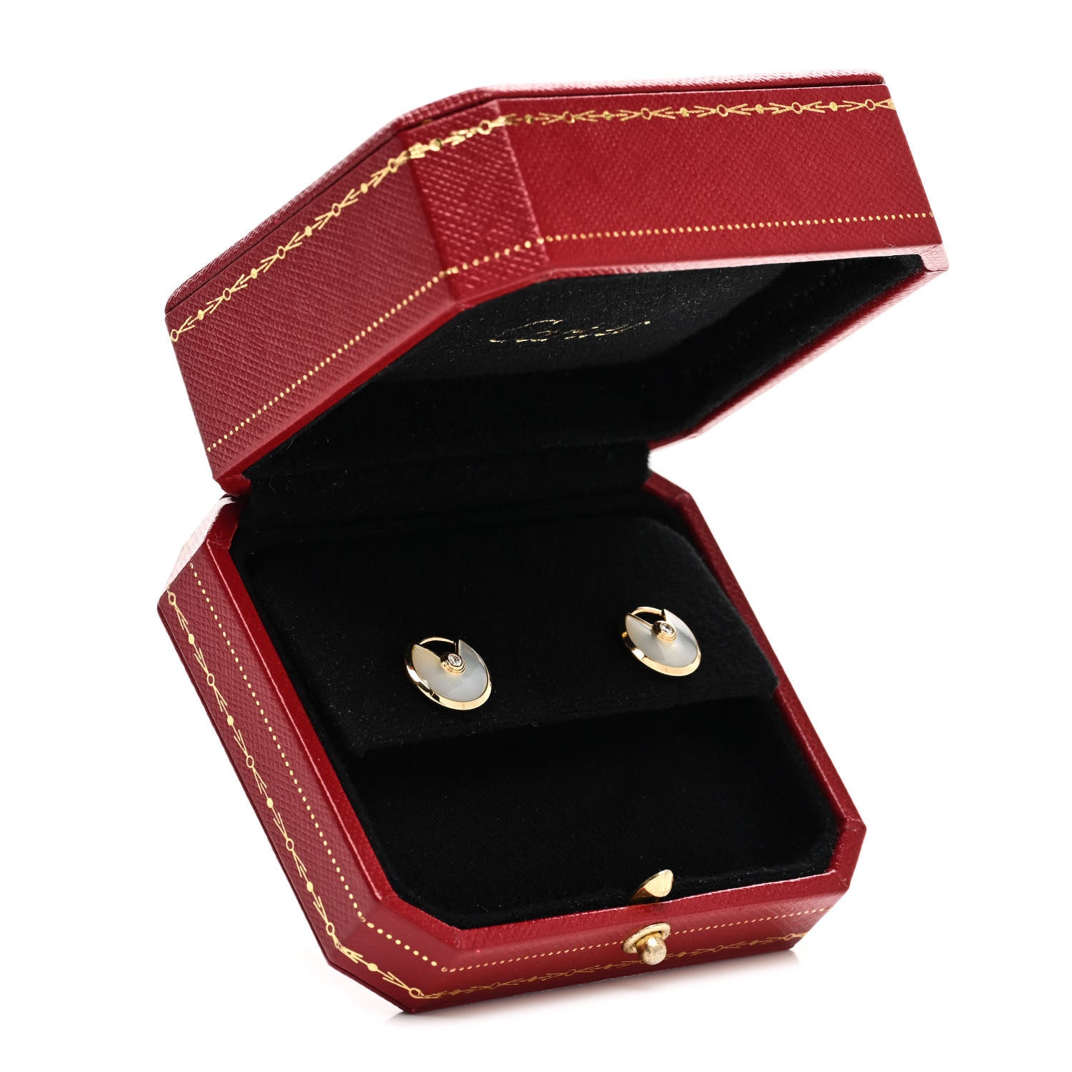 Cartier 18K Yellow Gold Diamond Mother of Pearl Amulette de Cartier Earrings 6 of 6