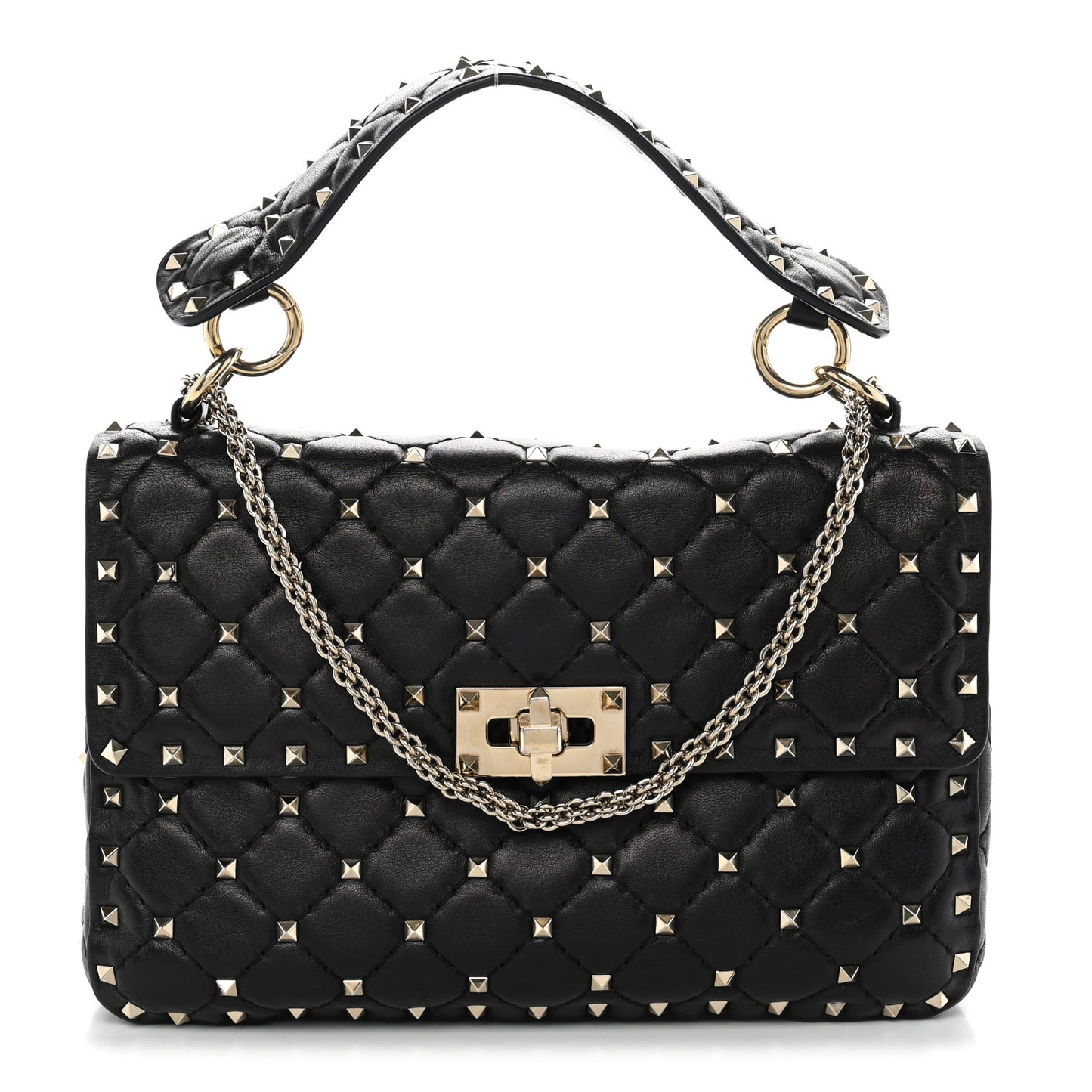 Nappa Medium Rockstud Spike Shoulder Bag Black