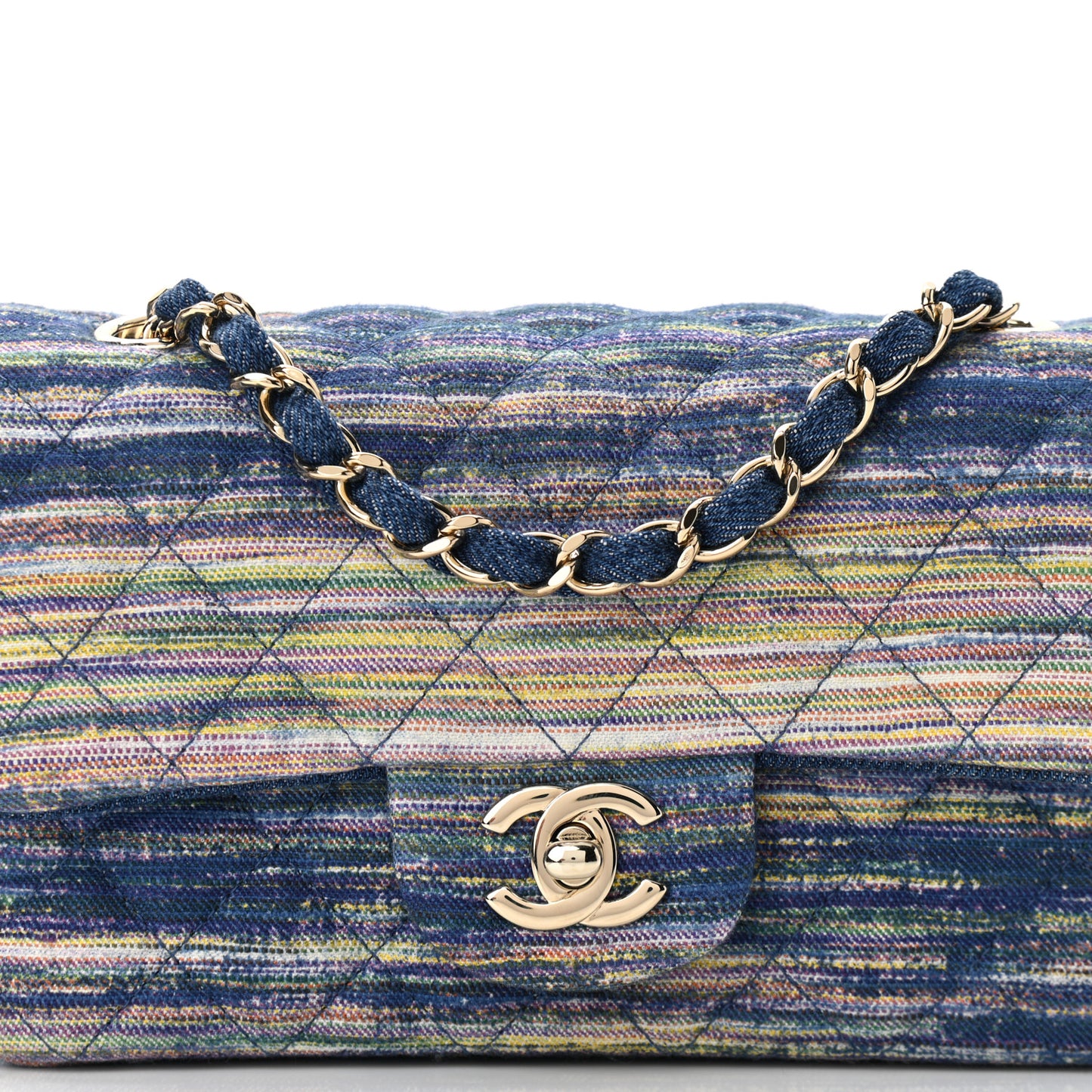 Striated Quilted Classics in Fabrics Mini Rectangular Flap Navy Yellow Purple Green Multicolor