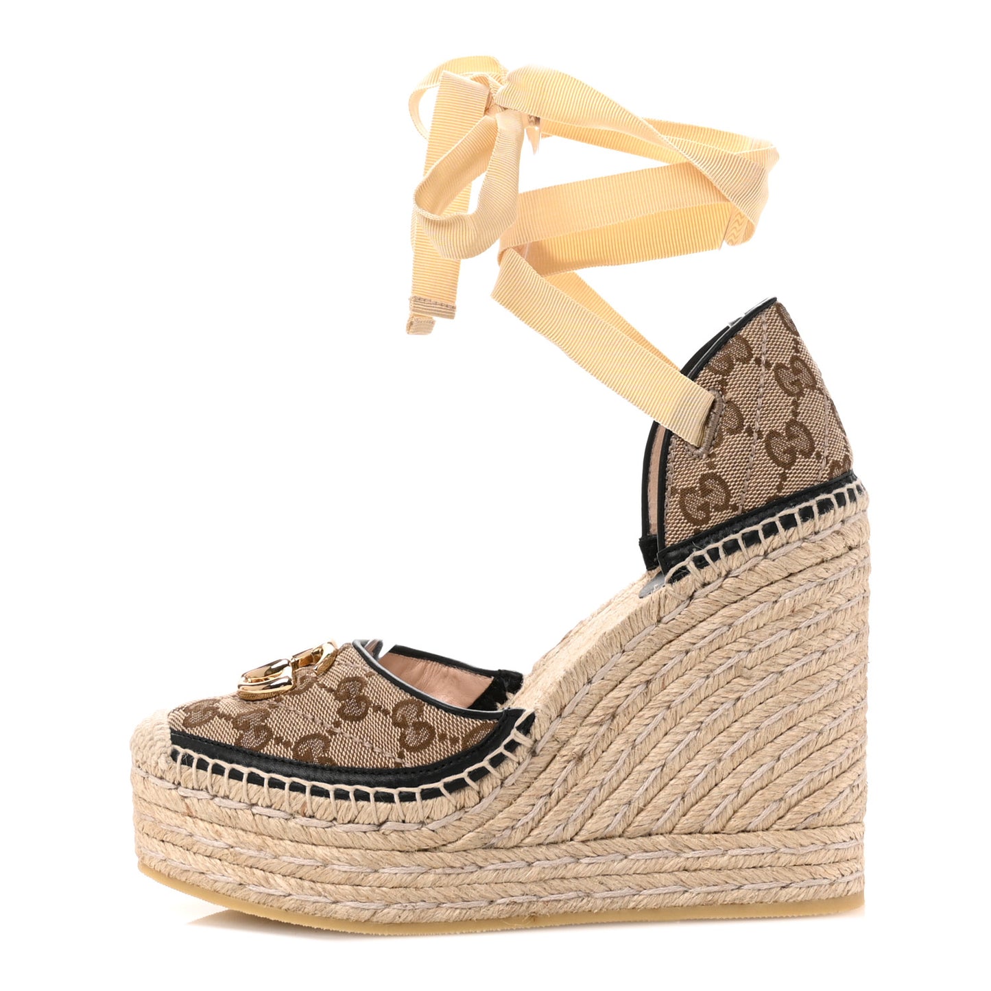 Monogram Matelasse GG Marmont Ankle Wrap Platform 35/120mm Espadrille Wedges 36 Beige Ebony Black Sand Storm
