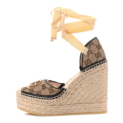 Gucci Monogram Matelasse GG Marmont Ankle Wrap Platform 35/120mm Espadrille Wedges 36 Beige Ebony Black Sand Storm 1 of 10