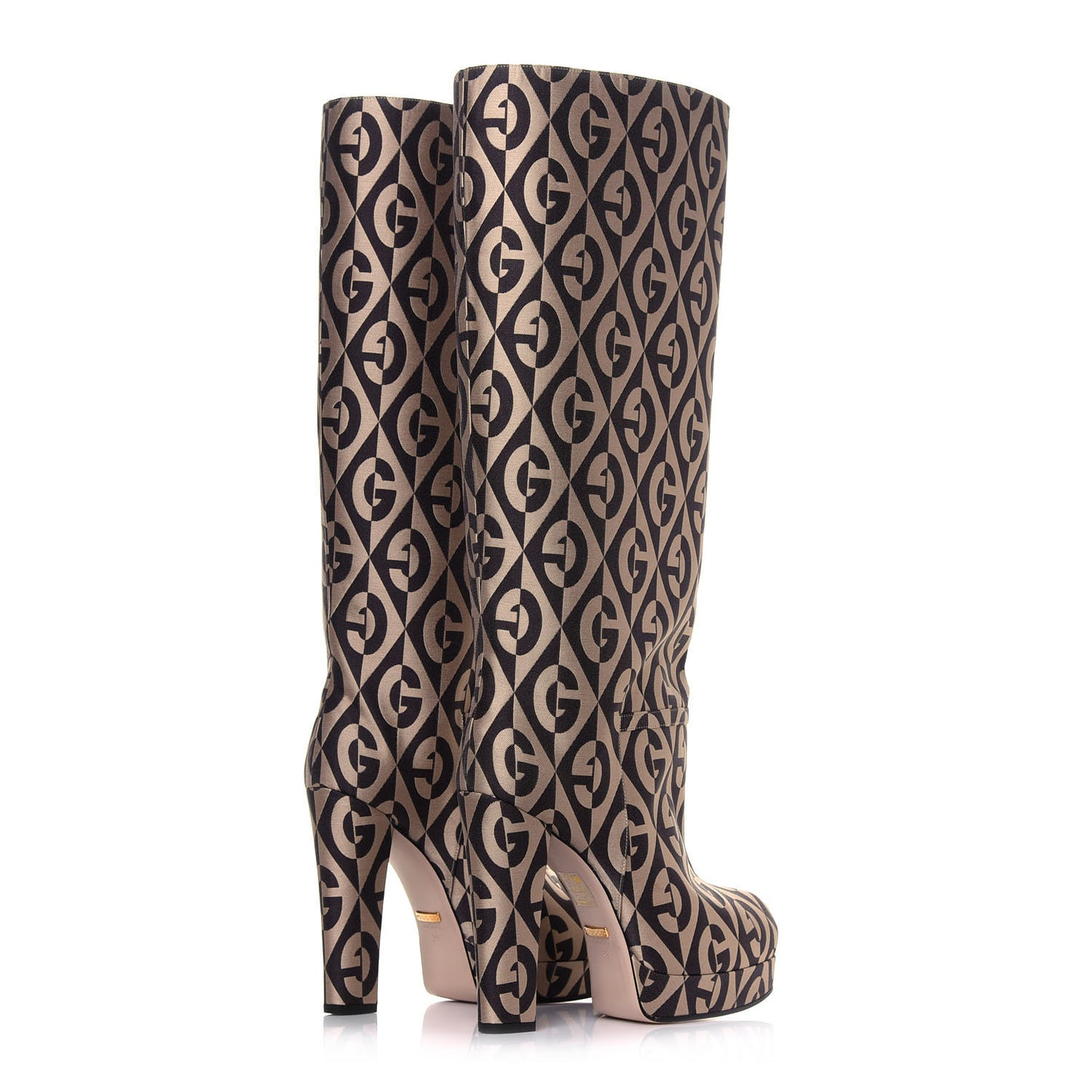 Fabric G Rhombus Print Platform Boots 39 Beige Cocoa