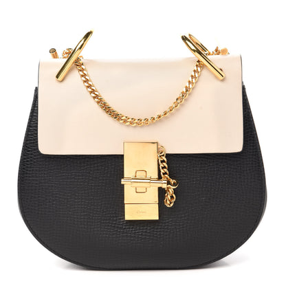 Chloe Grained Calfskin Lambskin Mini Bi-Color Drew Shoulder Bag Black Powder Beige 1 of 10