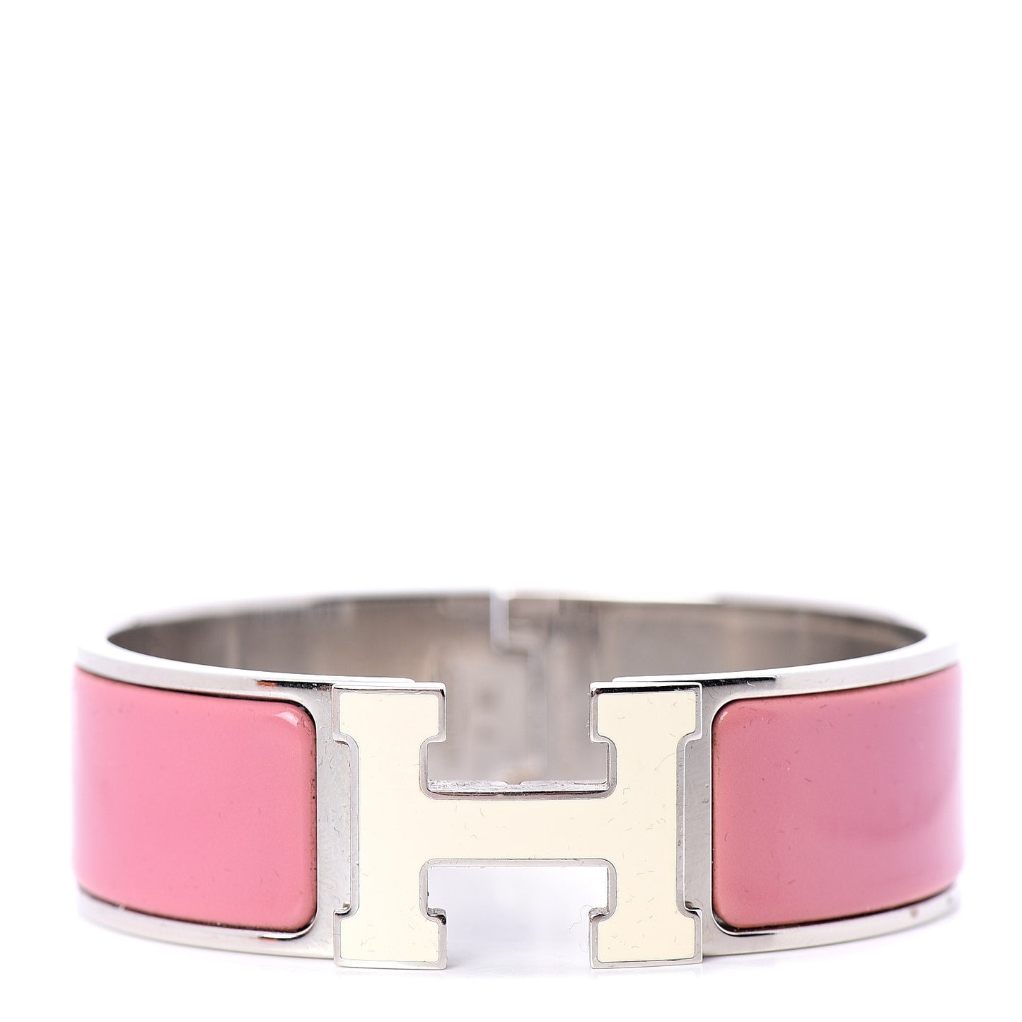 Enamel Wide Clic Clac H Bracelet GM White Vieux Rose