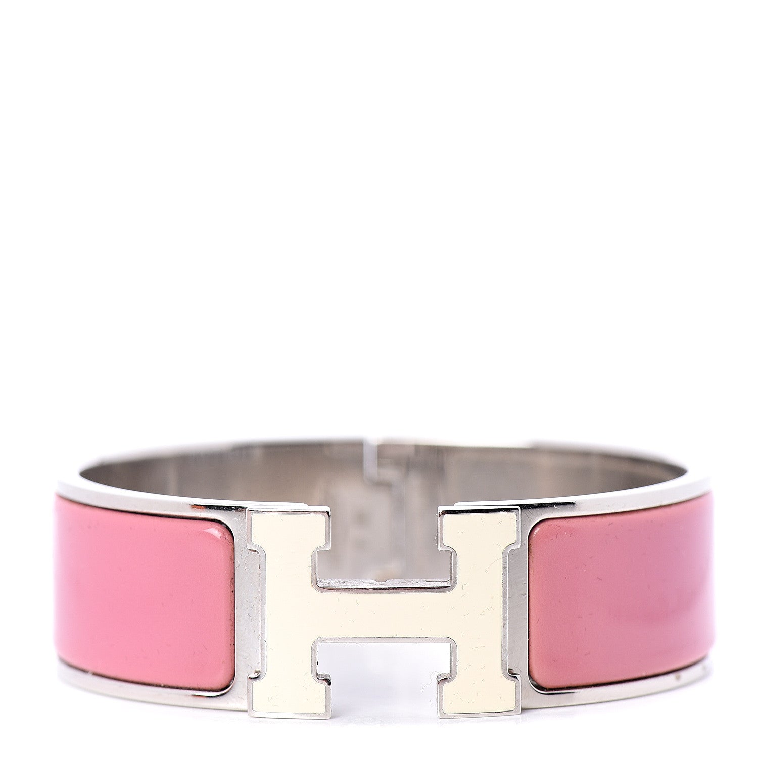 Hermes Enamel Wide Clic Clac H Bracelet GM White Vieux Rose 1 of 3