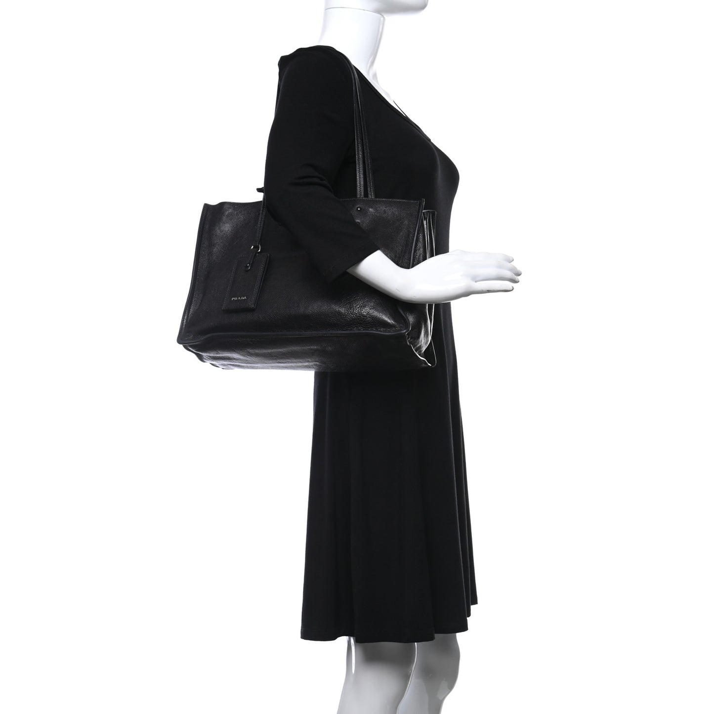 Glace Calfskin Etiquette Shopping Bag Black Astrale