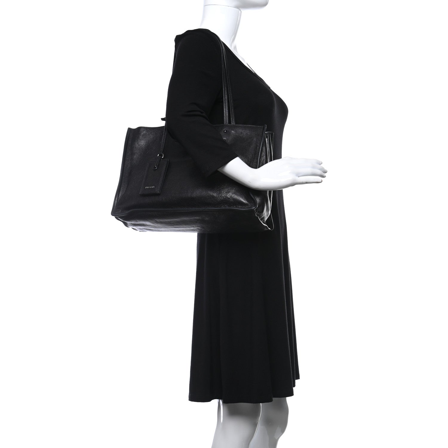 Prada Glace Calfskin Etiquette Shopping Bag Black Astrale 2 of 12