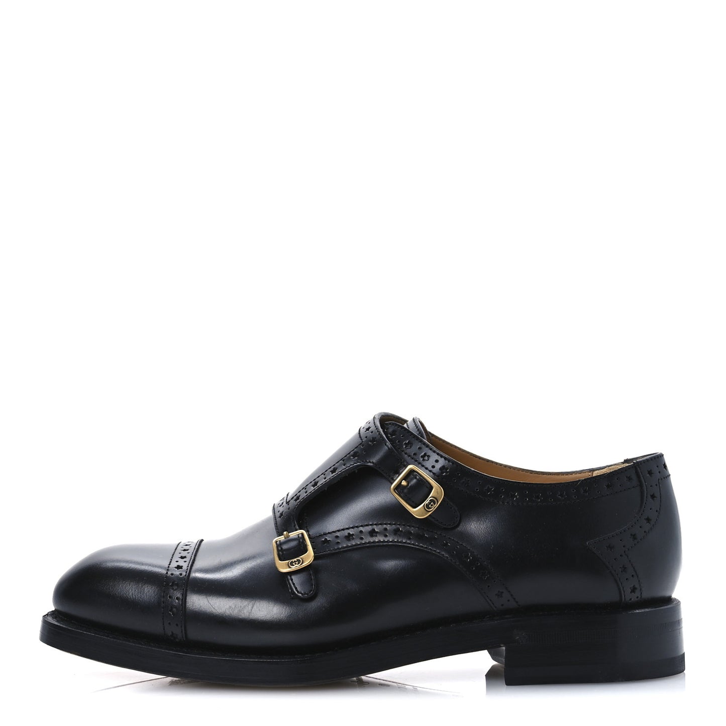 Calfskin Mens Double Monk Strap Loafers 8 Black